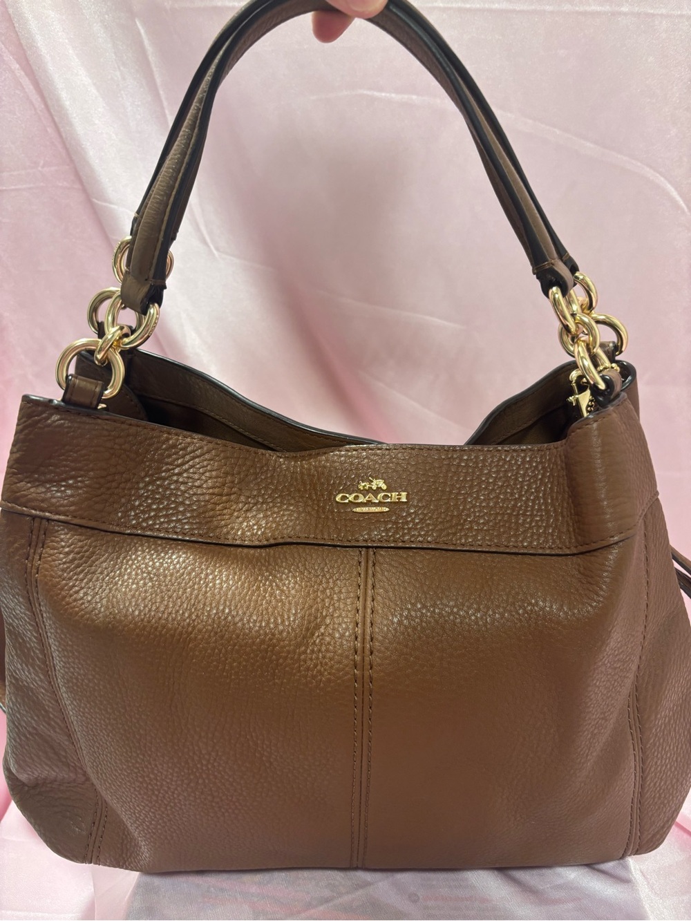 Coach Brown Pebbled Leather Shoulder Bag with Gold Hardware